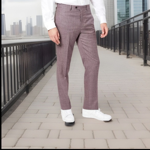 Tallia Suit Trousers Plum Stripe Wool Button & Zip Stretch Fit 34 X 30 $175 NWT - Picture 1 of 9